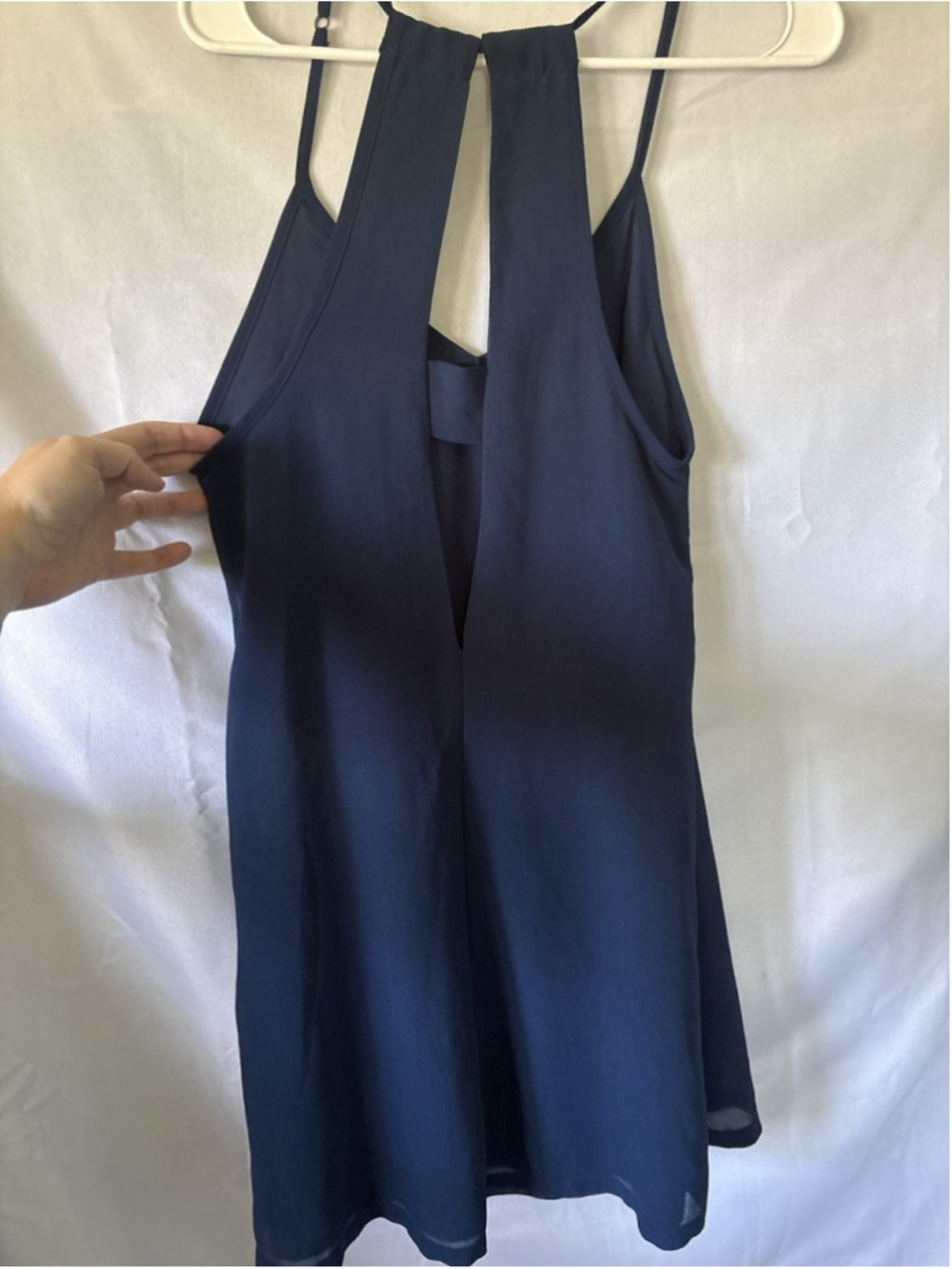 Pearle 88 The Unexpected Dress Navy Blue XS Mini V-Neck Open Back Boutique - Picture 2 of 8